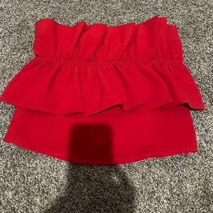 Red Ruffle Strapless Top